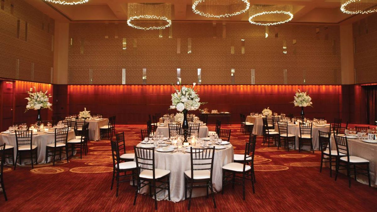 The Four Seasons Ballroom set up for a wedding