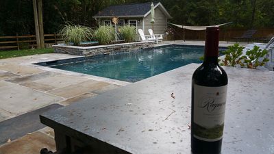 prism blue pebble sheen interior finish hand laid reclaimed sandstone patio