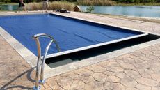 automatic pool cover, designer handrail