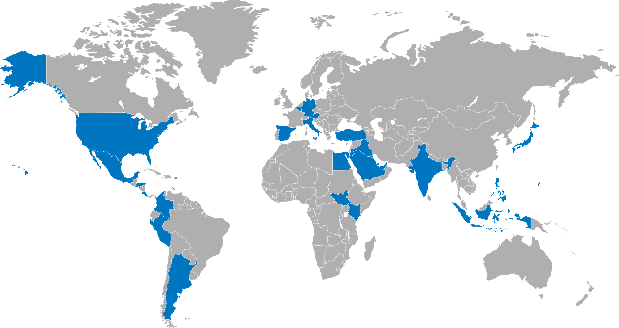 CNB World Map with countries highlighted