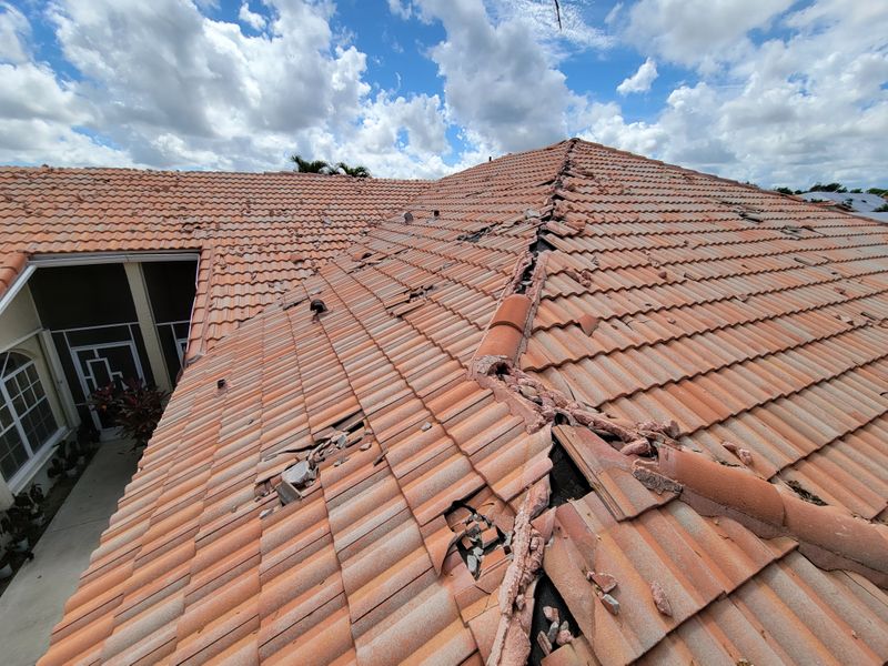 Concrete Tile Roof Damaged by Tornado and Hurricane Winds