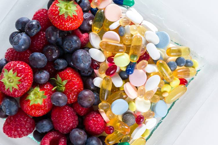 Variety of supplements and fruits Nutrient Depletion Counseling
