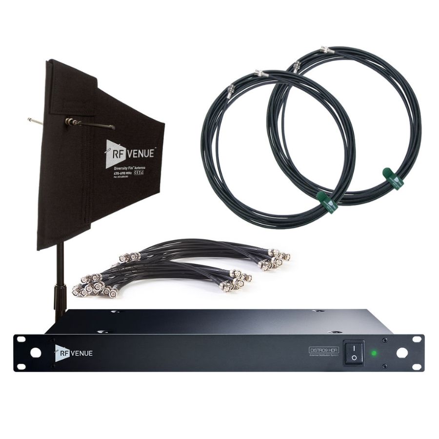 The RF Venue DFIND9 HDR 9-Channel Antenna Distributor Bundle is available at Hollywood Sound Systems.