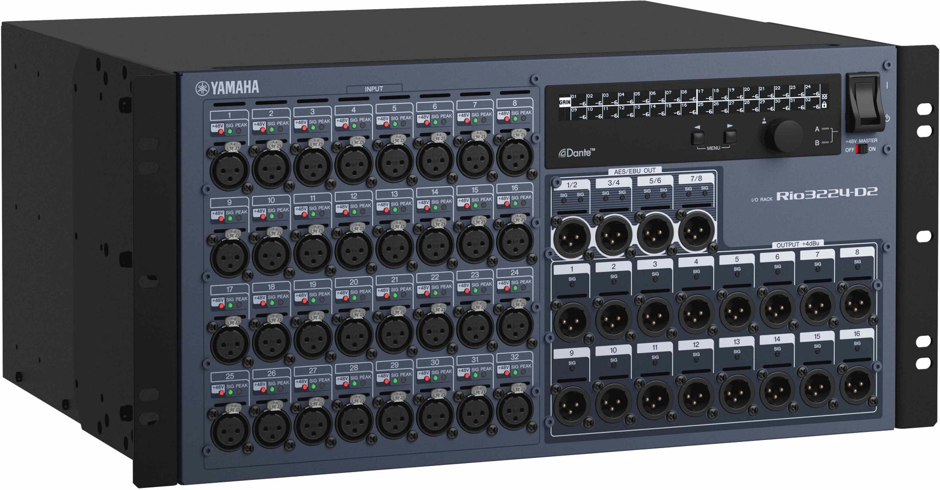 Yamaha's RIO3224-D2 Dante Stagebox is available at Hollywood Sound Systems. Yamaha's RIO3224-D2 Dante Stagebox is at Hollywood Sound Systems.