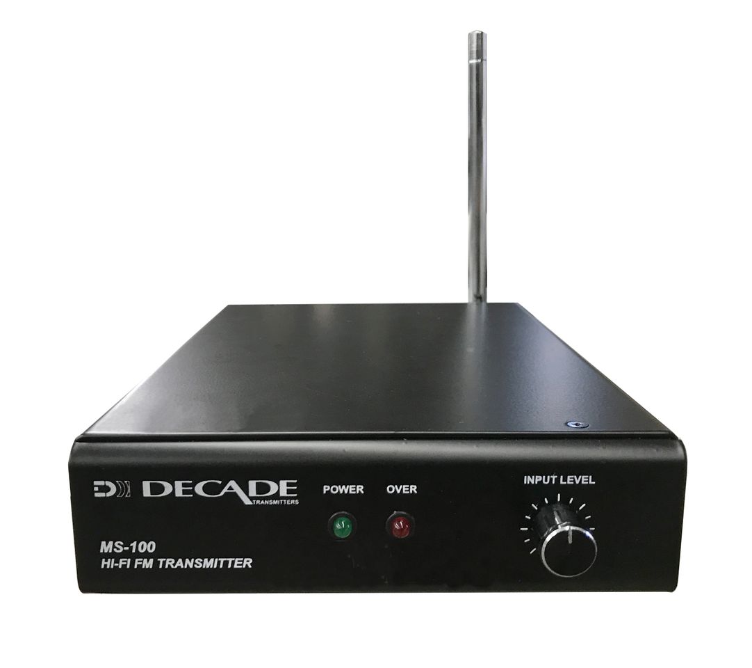 The Decade MS-100 MONO FM Transmitter is available at Hollywood Sound Systems. The Decade MS-100 MONO FM Transmitter is at Hollywood Sound Systems.