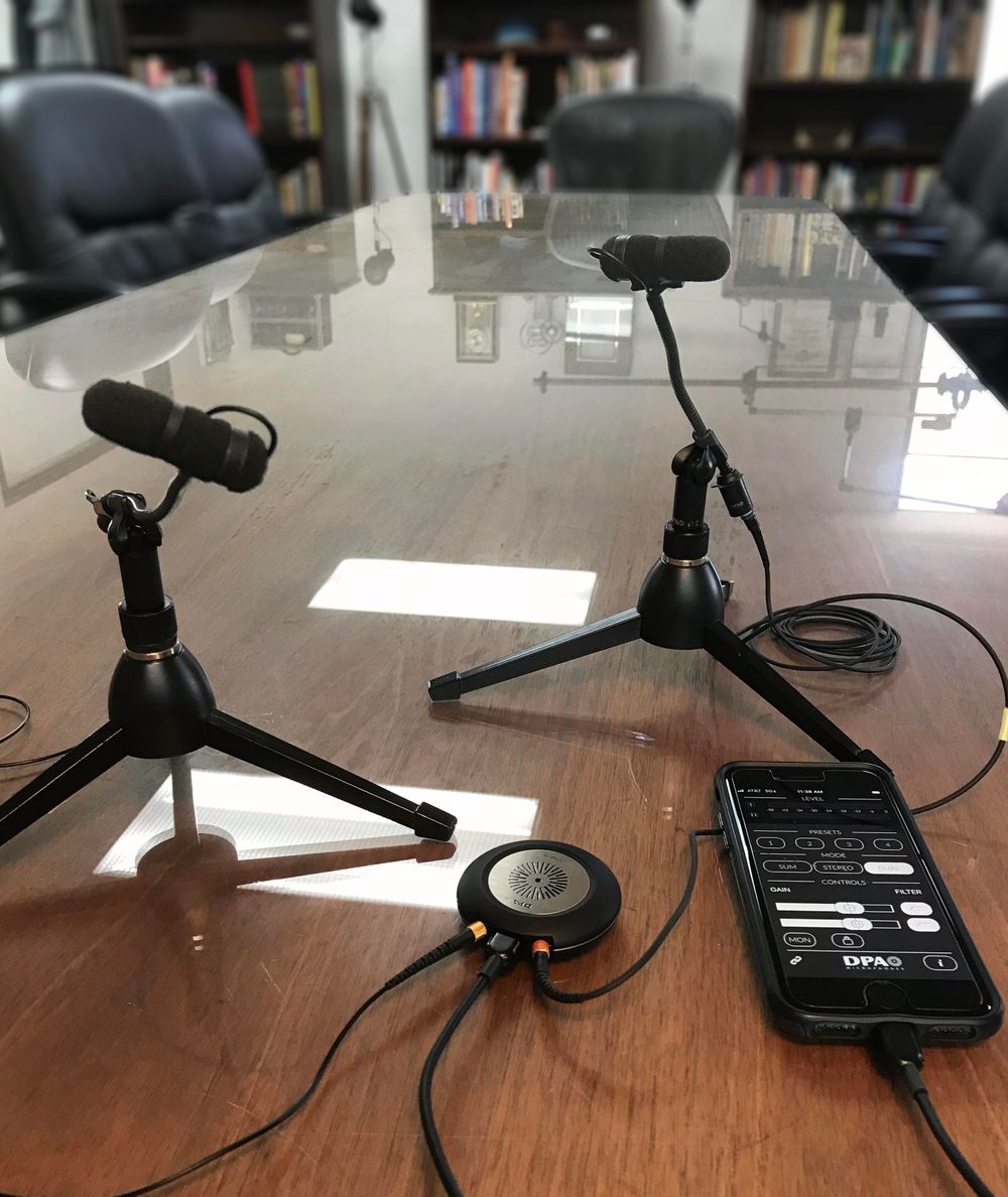 A DPA MMA-A elite podcast set-up in the Hollywood Sound Conference Room