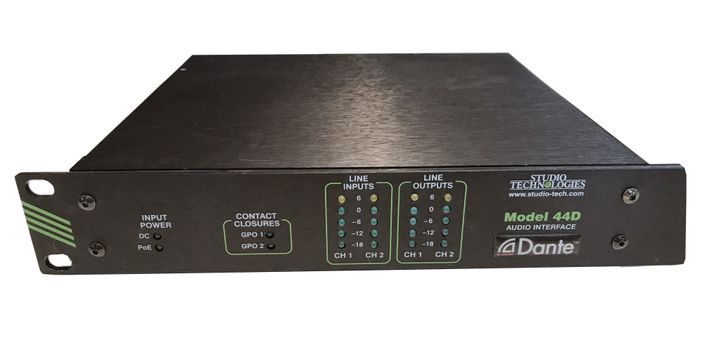 The Studio Technologies Model 44D Dante Interface is available at Hollywood Sound Systems. The Studio Technologies Model 44D Dante Interface is available at Hollywood Sound Systems