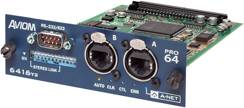 The AVIOM 6416Y2 A-Net Interface Card is available at Hollywood Sound Systems. AVIOM 6416Y2 A-Net Interface Card at Hollywood Sound Systems