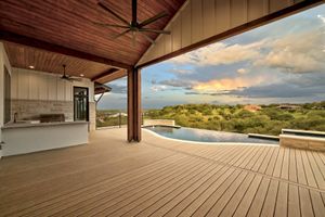 Deck and pool at sunset
