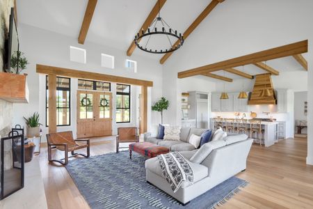 Living room with exposed wood beams