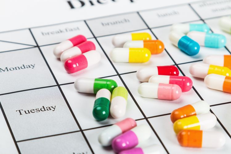 Medicine organized on a calendar Medication Synchronization