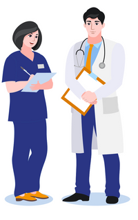 Nurse and Pharmacist Talking Our Staff