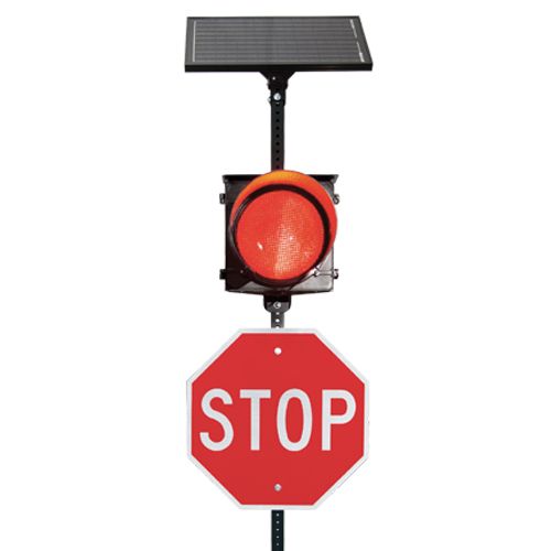 Solar powered flashing beacon for stop sign