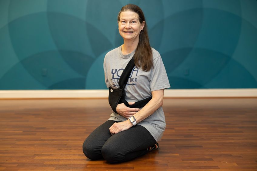 Nine, a gentle yoga and restorative yoga teacher in Burlington NC