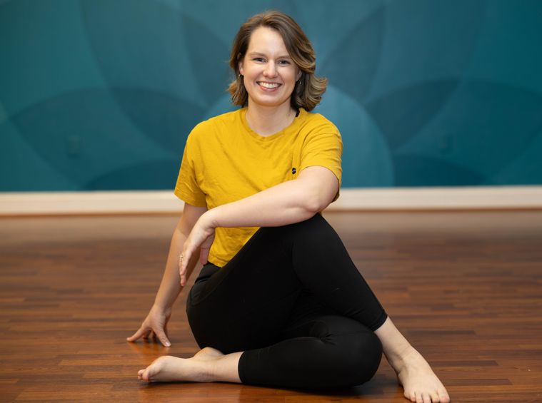 A beginner friendly yoga teacher and an advanced yoga teacher who teaches prenatal yoga in Burlington NC at Om Shanti Yoga Studio