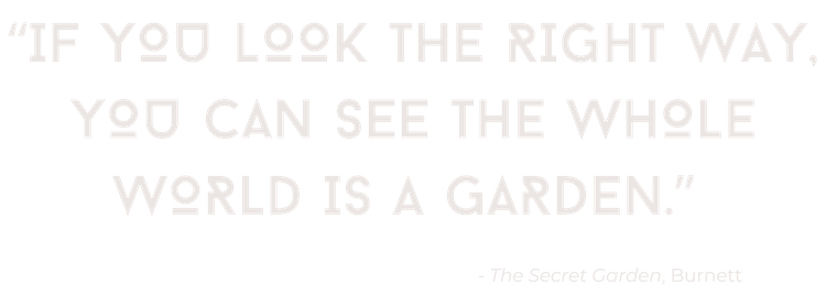 Graphic featuring the quote “If you look the right way, you can see the whole world is a garden,” representing positivity and self-growth at Haus of FIDI. Inspirational quote graphic from The Secret Garden