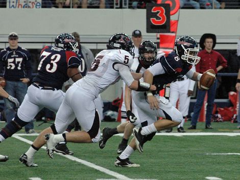 Blake Burdette pressures Denton Ryan's quarterback. burdette.jpg