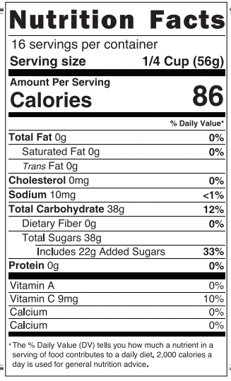 Classic Lime Nutrition Facts