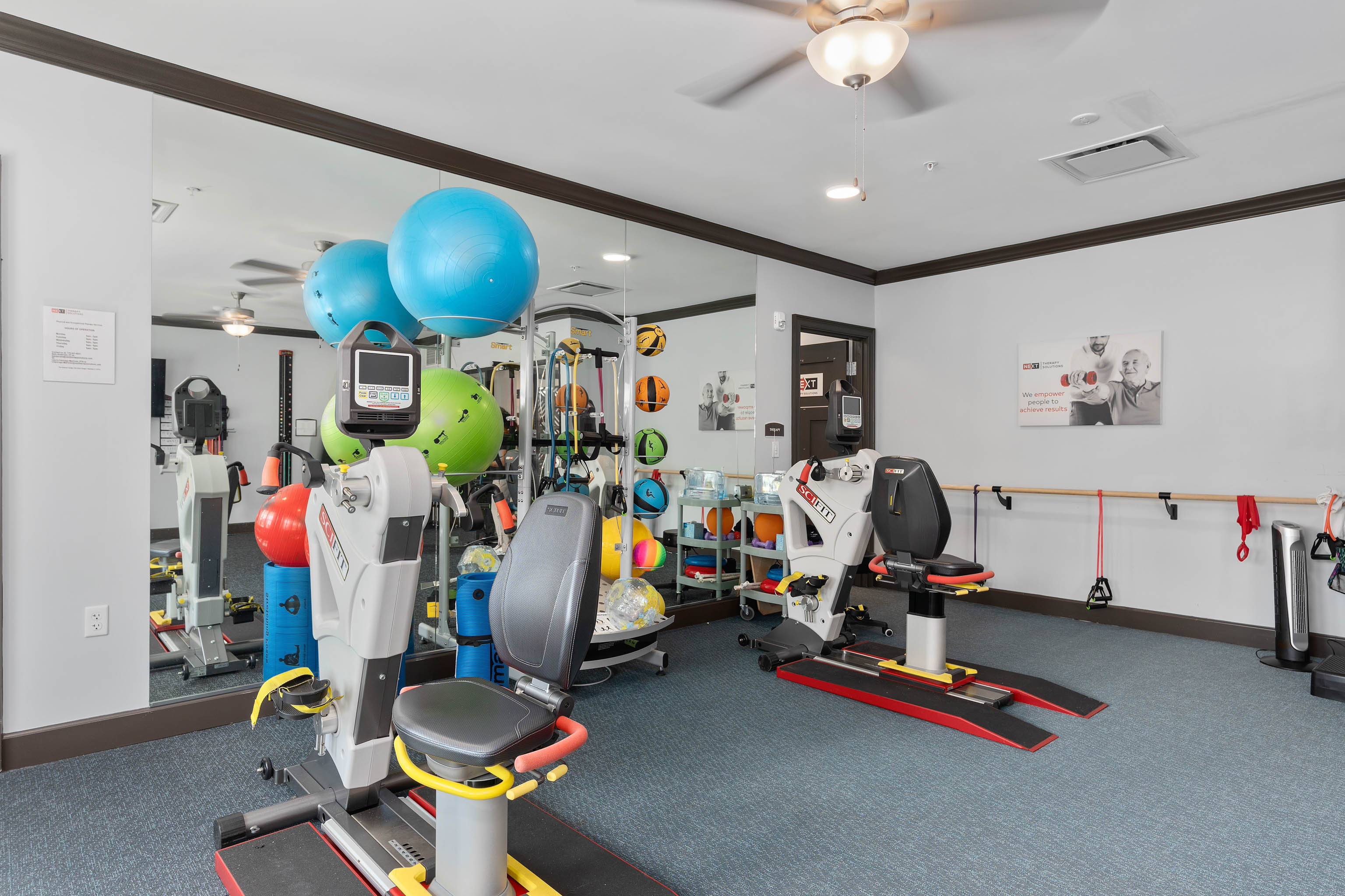 The gym at Trelago Assisted Living and Memory Care facility in Maitland, Florida The gym at Trelago Assisted Living and Memory Care in Maitland, Florida