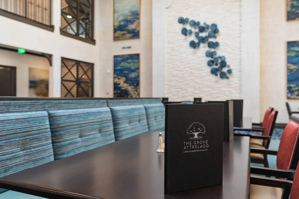 Residents enjor gourmet dining options at The Grove at Trelago Dining at The Grove at Trelago is Excellent