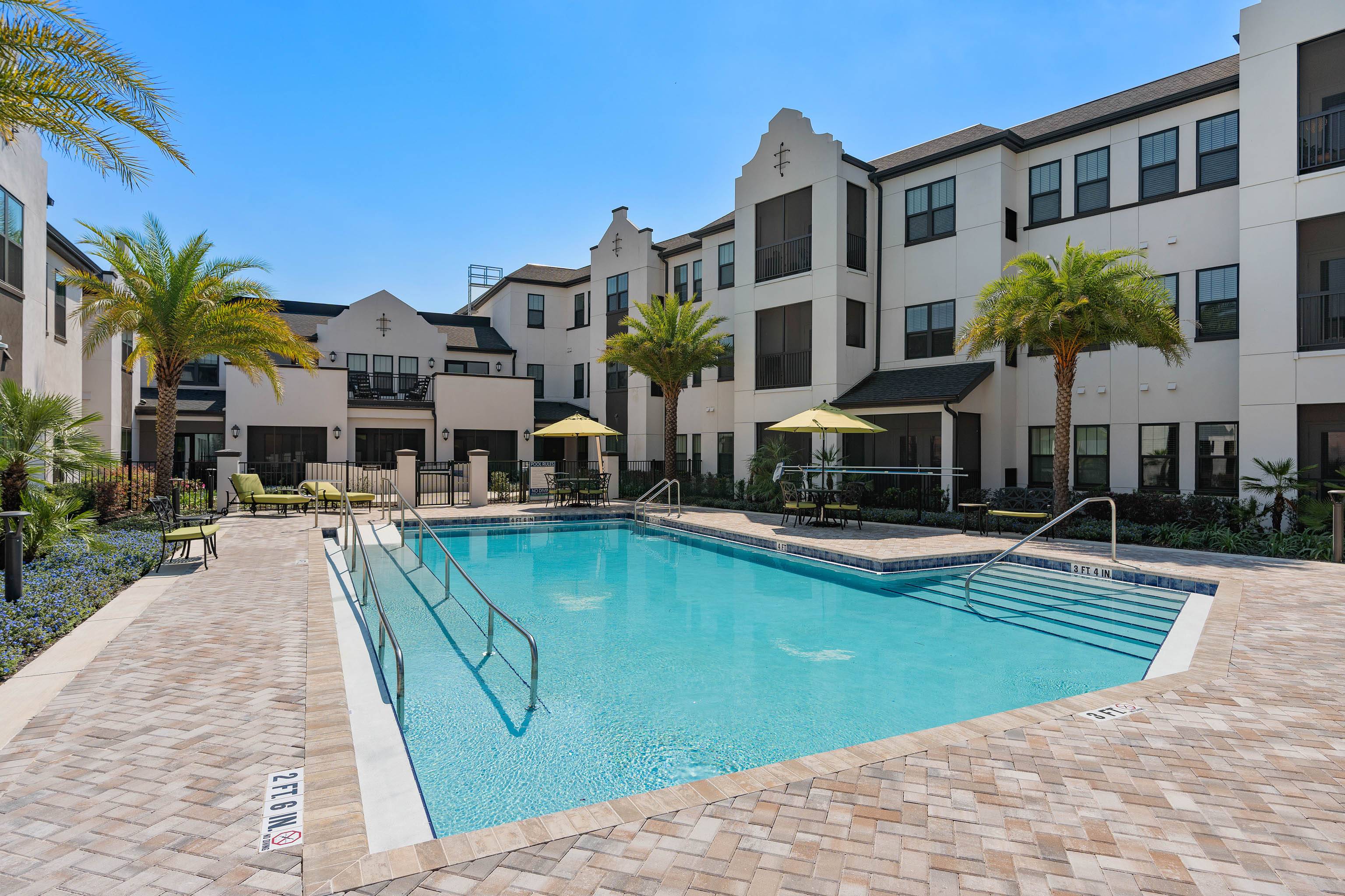 The swimming pool at the Grove at Trelago Assisted Living and Memory Care in Maitland, Fl