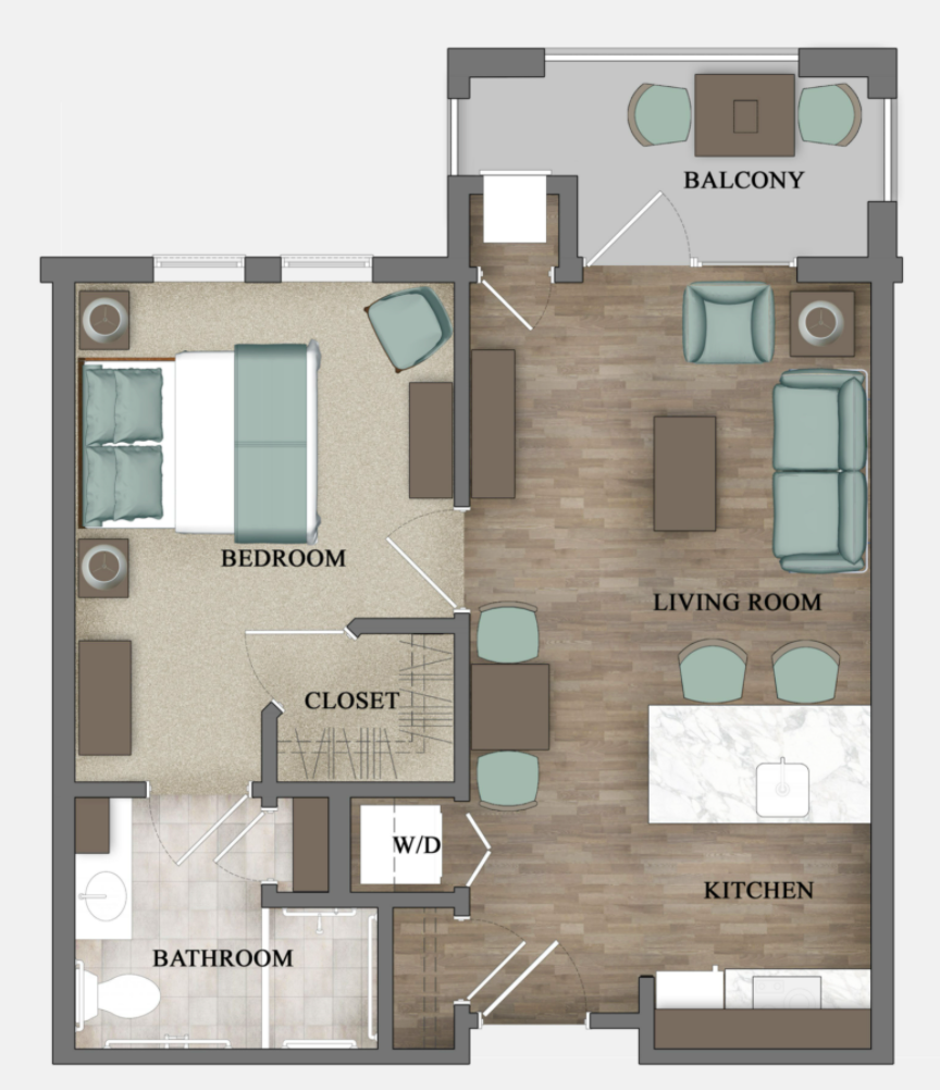 One bedroom assisted living room at the grove at Trelago in Maitland FL