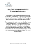 Sea Fish Industry Authority executive summary outlining an independent study comparing the thermal performance of CoolSeal fish packaging with polystyrene and fibreboard boxes.