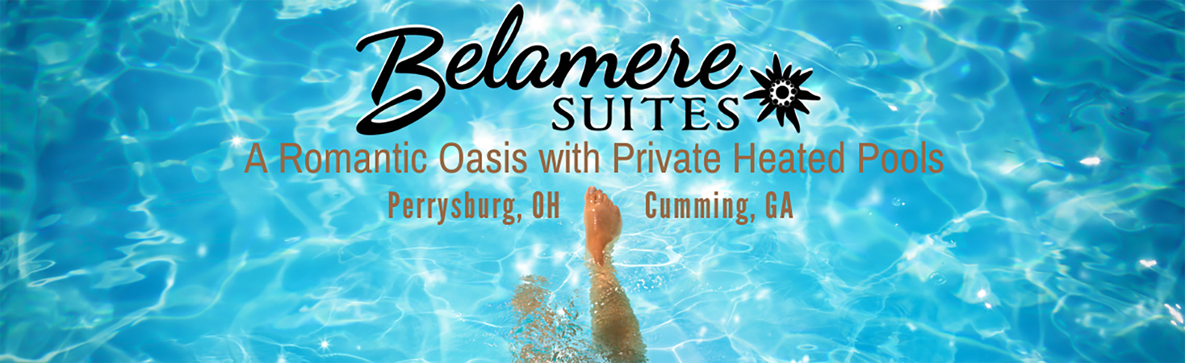Belamere Suites Logo, Romantic Couples Getaway, Private Heated Pools, Perrysburg, Ohio and Cumming, Georgia