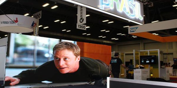 Large led video wall display at Brasil's SXSW booth in Austin Convention Center