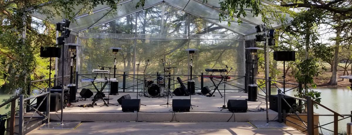 Outdoor wedding in Austin, Texas with a band setup 