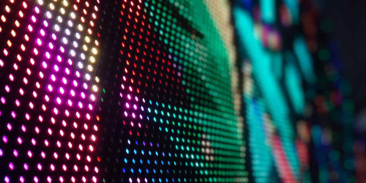 Close up of colorful led video wall