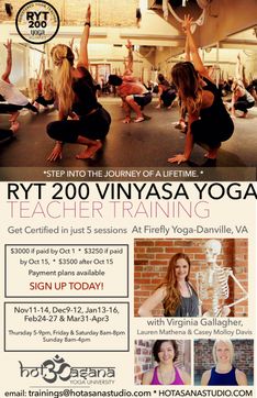 200 Hour Yoga Teacher Training at Firefly Yoga in Danville, VA