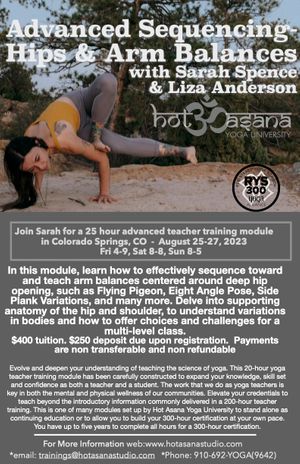 25 Hour Advanced Sequencing: Hips & Arm Balances Module in COS