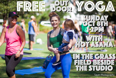 Yes...thats right!! FREE Outdoor Yoga in the GRASS FIELD right beside the studio. Bring your spouse, bring a friend or bring ALL of your friends. This will be a wonderful 60 minutes of yoga. All experience levels are welcome. No pre-registration is required...just show up. If you have a mat, bring it! FREE Outdoor Yoga with Daniel