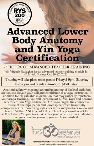 25 Hours | IN PERSON  Advanced Lower Body Anatomy & Yin Yoga Certification in COS