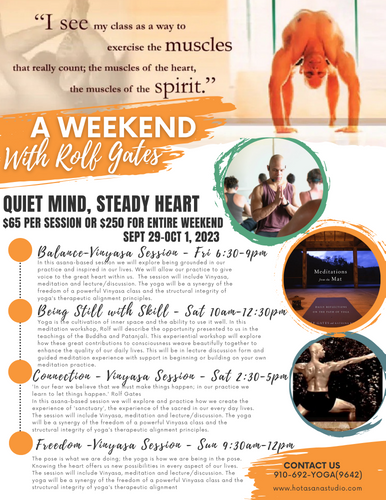 Quiet Mind, Steady Heart - A Vinyasa Weekend and Meditation Workshop plus bonus Yoga Sutra Study Group with Rolf Gates