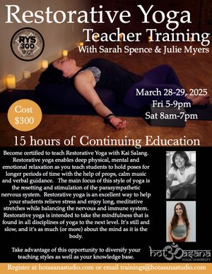 15 Hours |  Restorative Yoga Teacher Training | COS