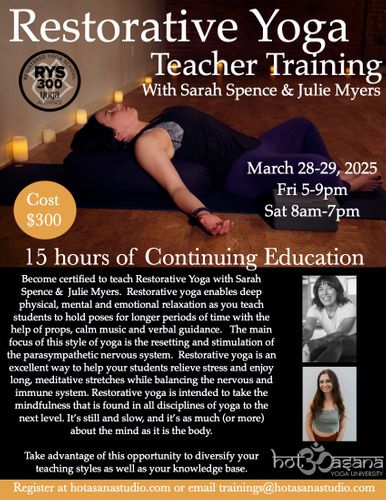 15 Hours |  Restorative Yoga Teacher Training | COS