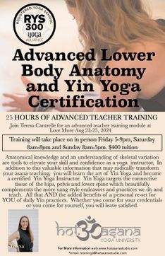 25 hour Advanced Lower Body Anatomy and Yin Yoga Certification