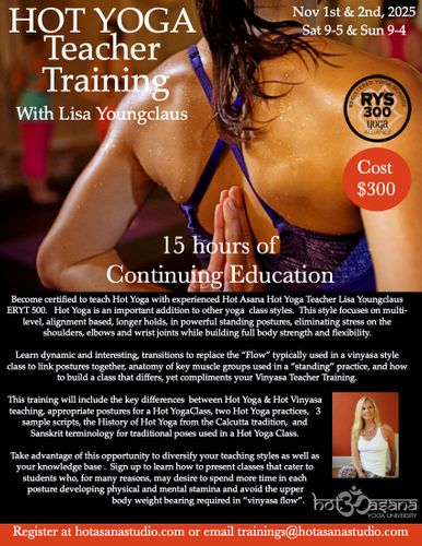 15 Hours |  Hot Yoga Teacher Training | Southern Pines