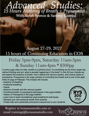 15 Hours | Anatomy of Breath + Pranayama | in Colorado Springs, CO
