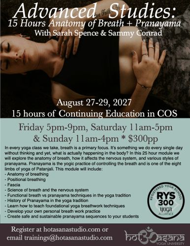 15 Hours | Anatomy of Breath + Pranayama | in Colorado Springs, CO
