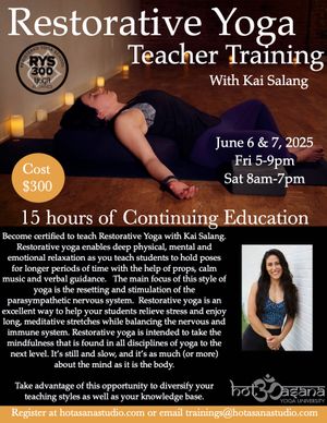 15 Hour | Restorative Yoga Teacher Training  | Southern Pines