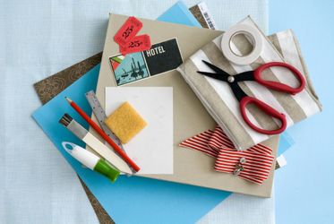 Image of cards and scrap booking materials on a blue surface Cards & Gifts