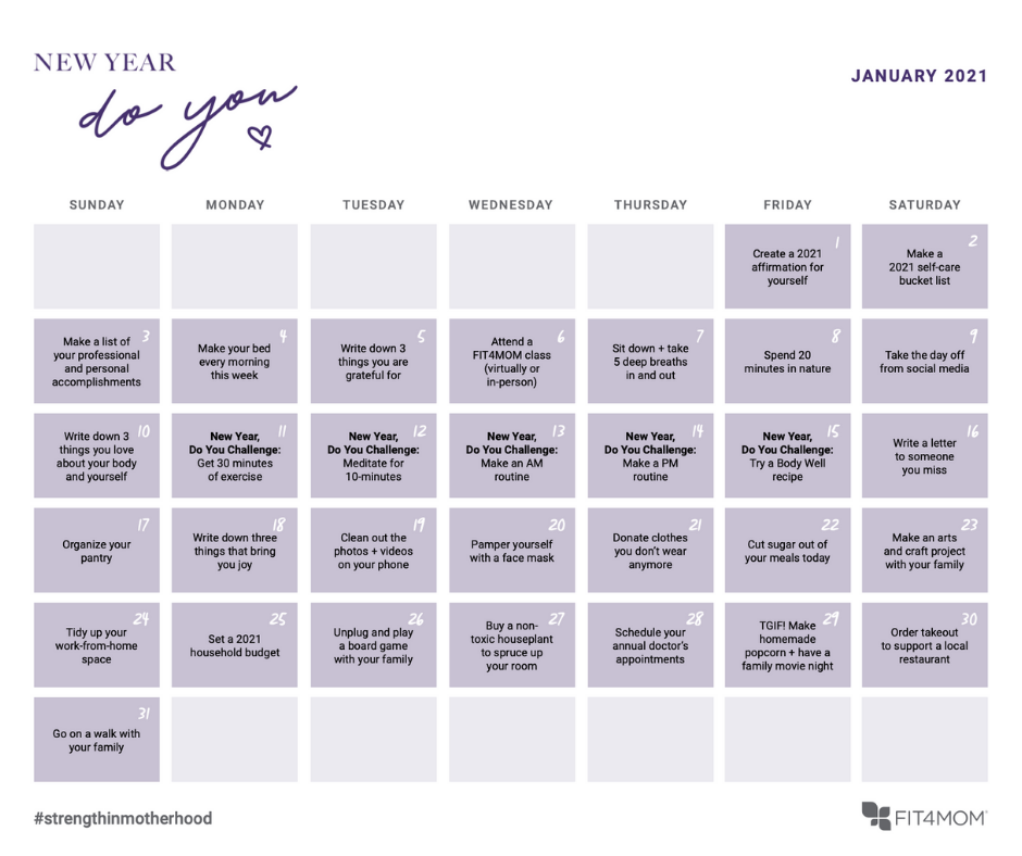 Fit4Mom 2021 New Year Do You Challenge Calendar