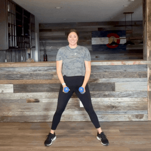 FIT4MOM squat and overhead press for moms modification.gif