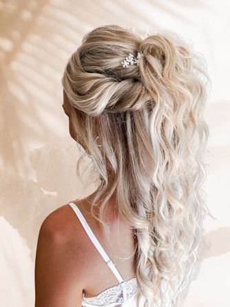 blonde blond hair half up long style bridal