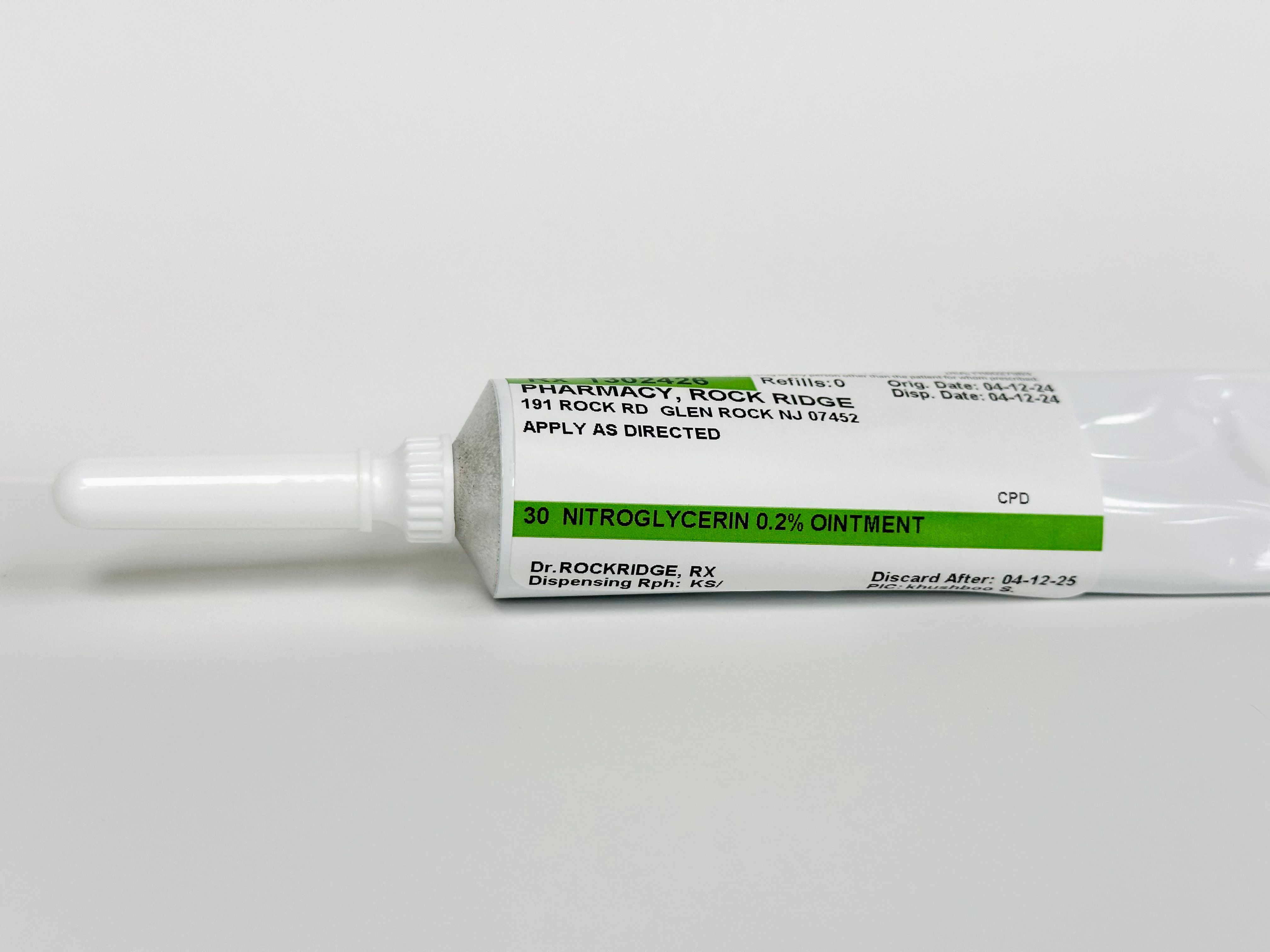 Compounded Nitroglycerin ointment for anal fissures at Rock Ridge Pharmacy
