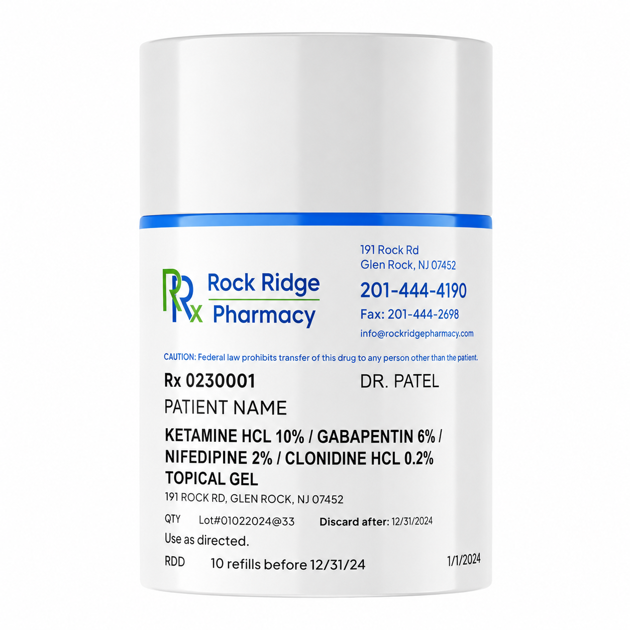 Ketamine HCl 10% / Gabapentin 6% / Nifedipine 2% / Clonidine HCl 0.2% Topical Gel