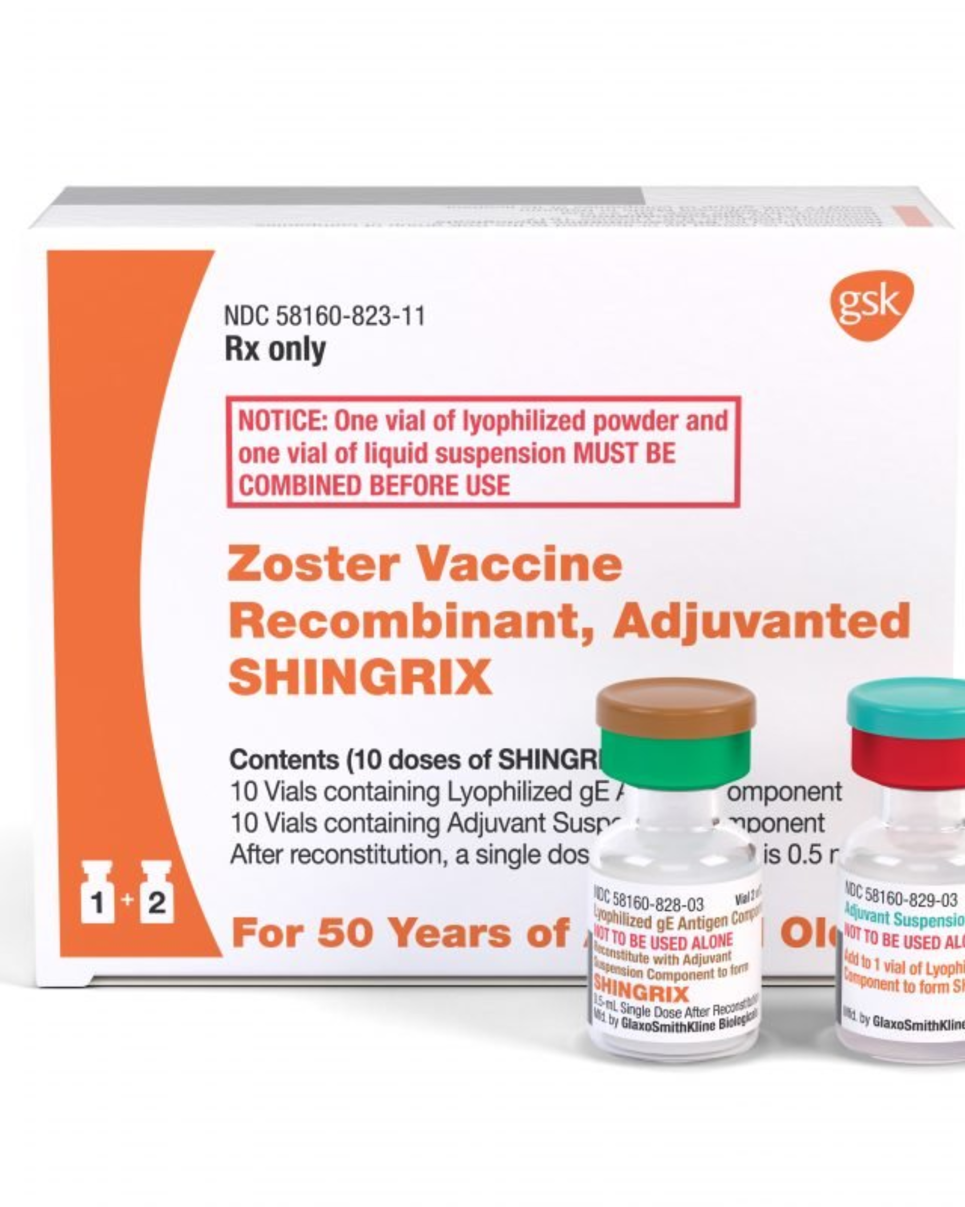 Shingrix shingles vaccine vial and syringe